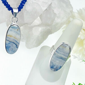 Boho Southwest Jewelry Set Blue Scheelite Ring Size 8 925 Pendant Necklace New